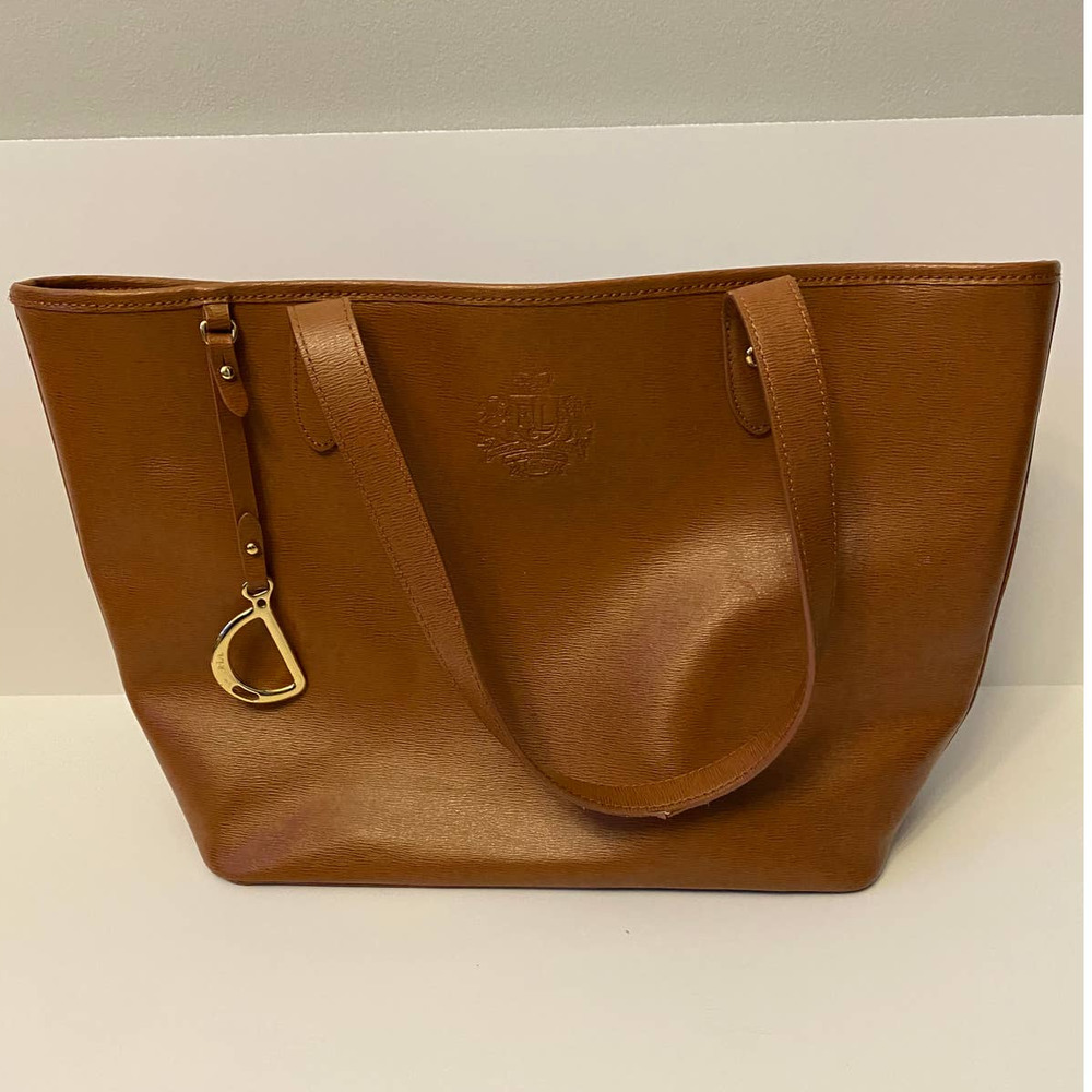 Ralph Lauren Cognac Leather Tote with Gold Hardware